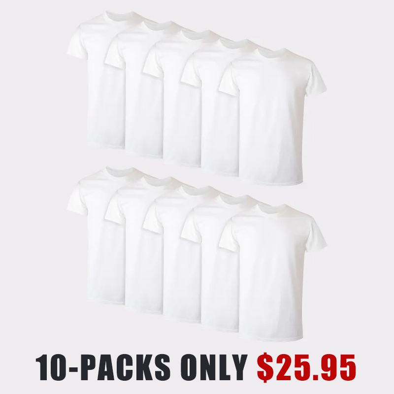 🔥Buy 2 Get 1 Free🔥Cotton Undershirt Super Value Pack, Moisture-Wicking, White, 10-pack